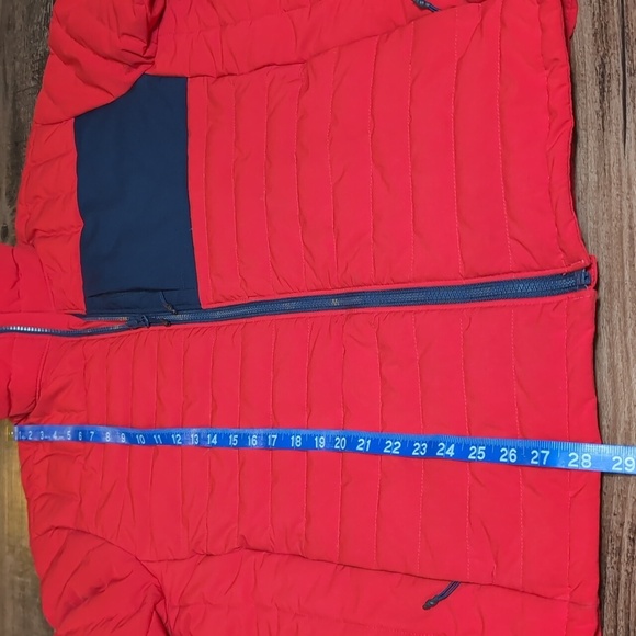 Lands' End Goose Down Puffer Jacket Size Medium-Tall In Red With Blue Trim - Picture 10 of 10